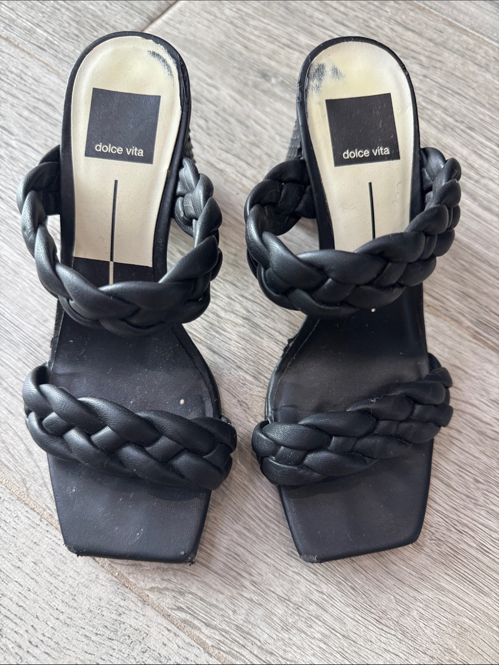 Dolce Vita Black Braided Two-Strap Slide Mules